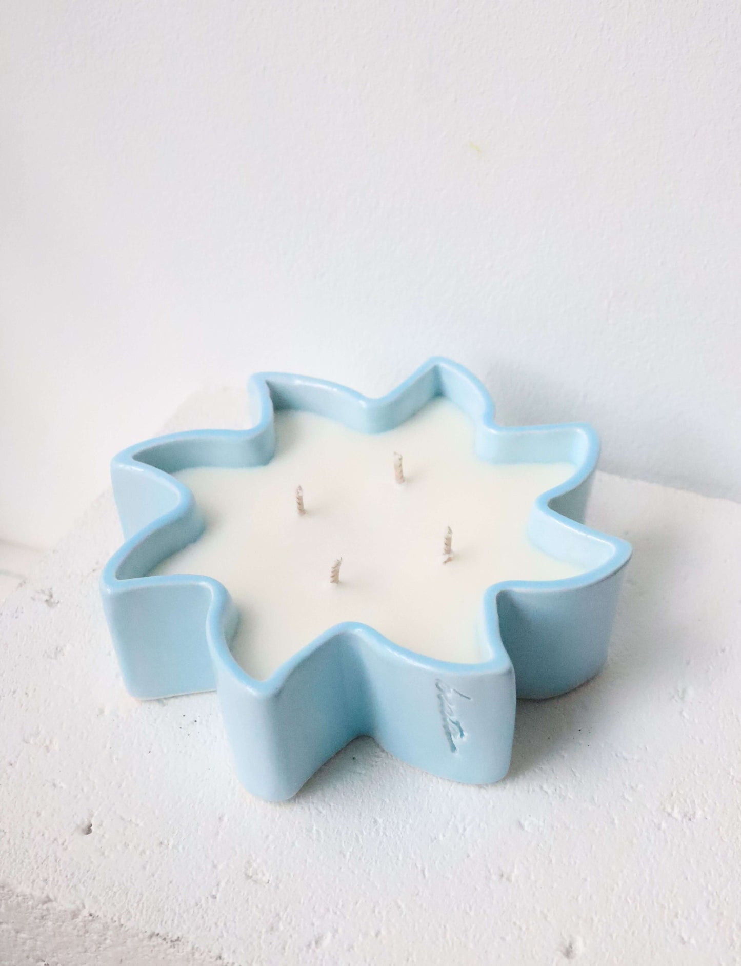 bougie soleil céramique bleu pastel