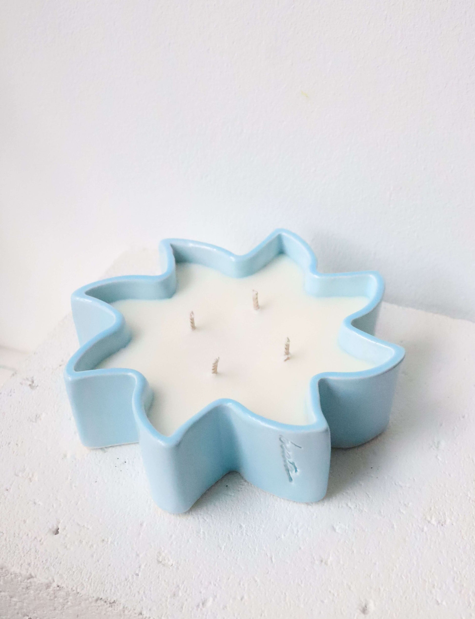 bougie soleil céramique bleu pastel